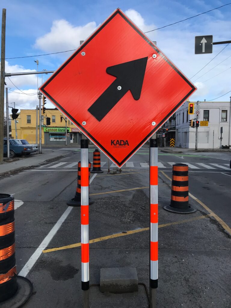 Construction road sign with high visibility STYX.